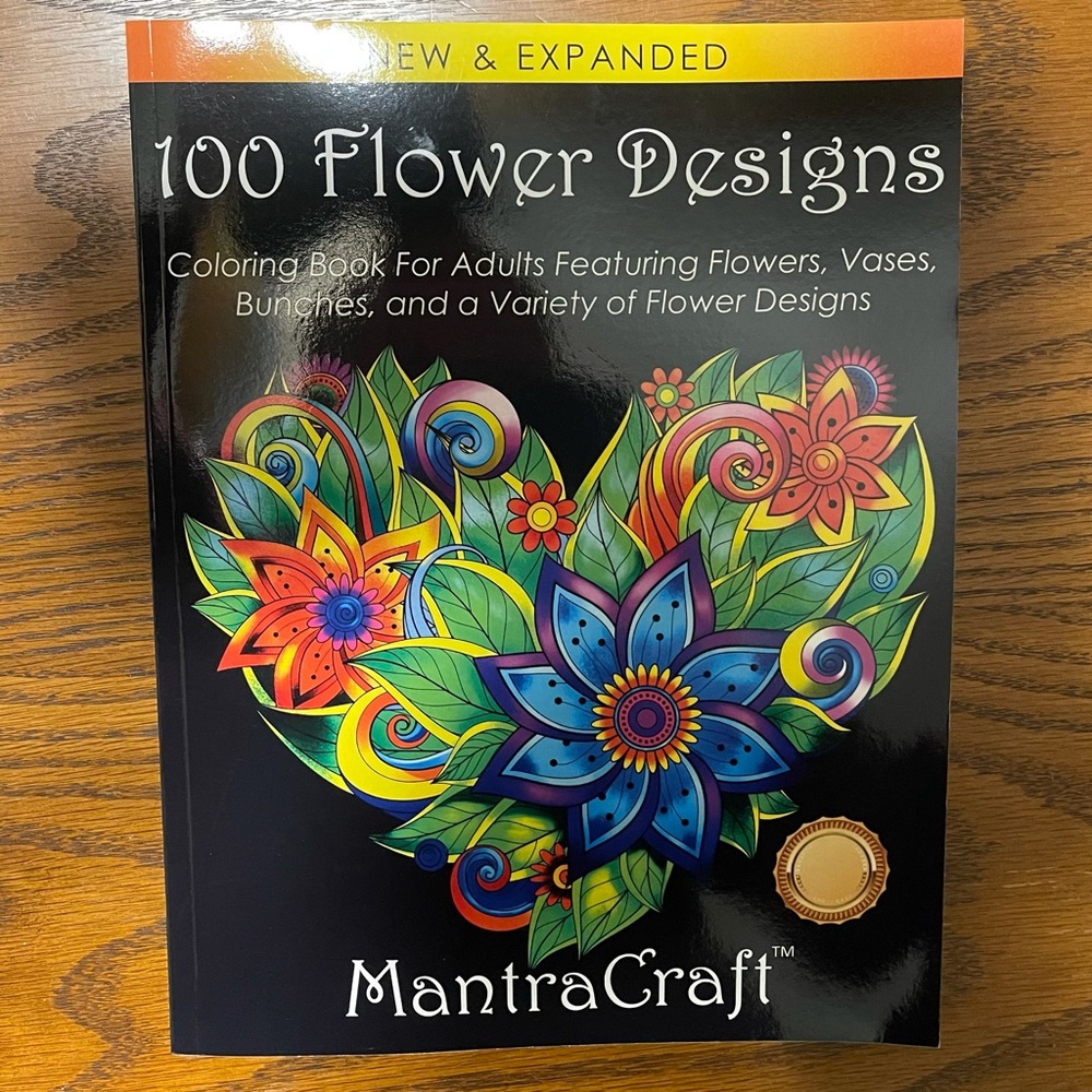 100 Flower Designs Adult Coloring Book - NEW